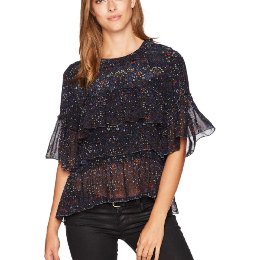 Velvet By Graham & Spencer Floral Cali Ruffled Top Size XS